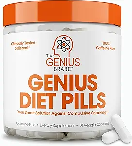 The Genius Brand - Genius Diet Pills for Weight Loss Support, 50 Veggie Capsules - Smart Appetite Suppressant for Women and Men - Natural 5-HTP & Saffron Supplement - Cortisol & Thyroid Support