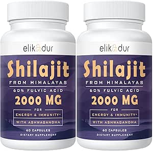 2000 MG Shilajit Supplement, 100% Pure Shilajit met 85+ Trace Minerals & 60% Fulvic Acid, Boost Energy & Immunity, Vegan, Natural, 120 Capsules