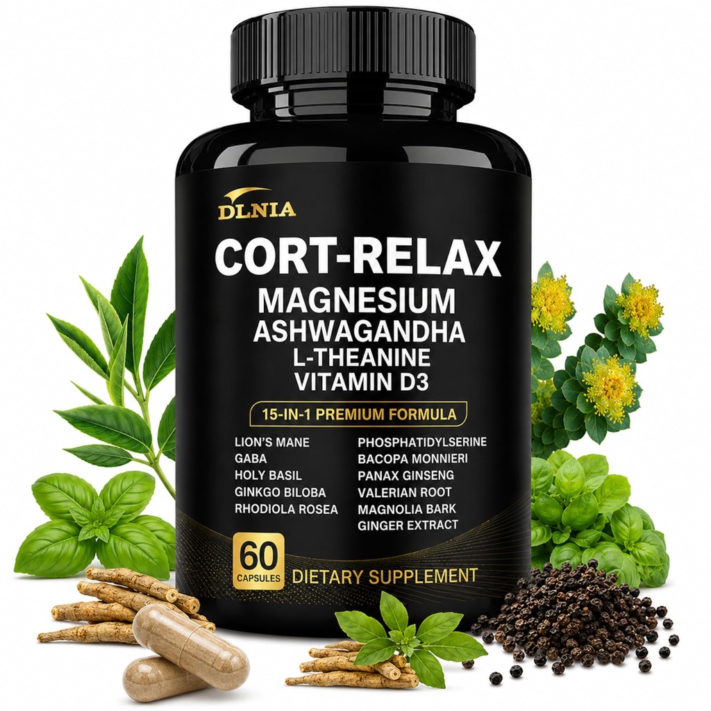 Super Calm Cortisol Supplements for Women & Men with Magnesium Glycinate, Ashwagandha, L-Theanine, Phosphatidylserine, Ginkgo & Lions Mane for Calm, Focus, Mental Clarity, Relaxation, Sleep, Energy