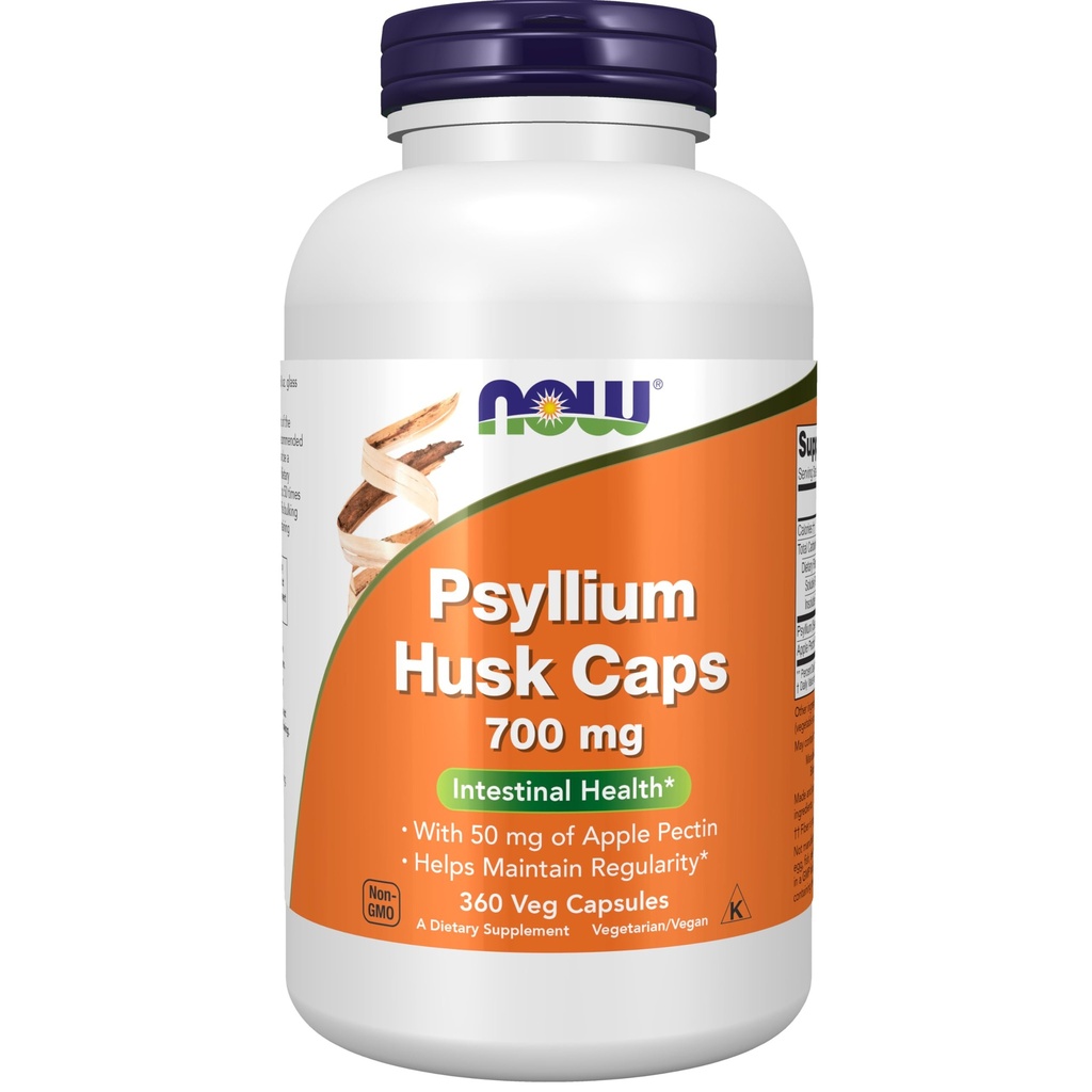 NOW Foods Supplements, Psyllium Husk Caps 700 mg met 50 mg Apple pectine, Intestinal Health*, 360 Veg Capsules