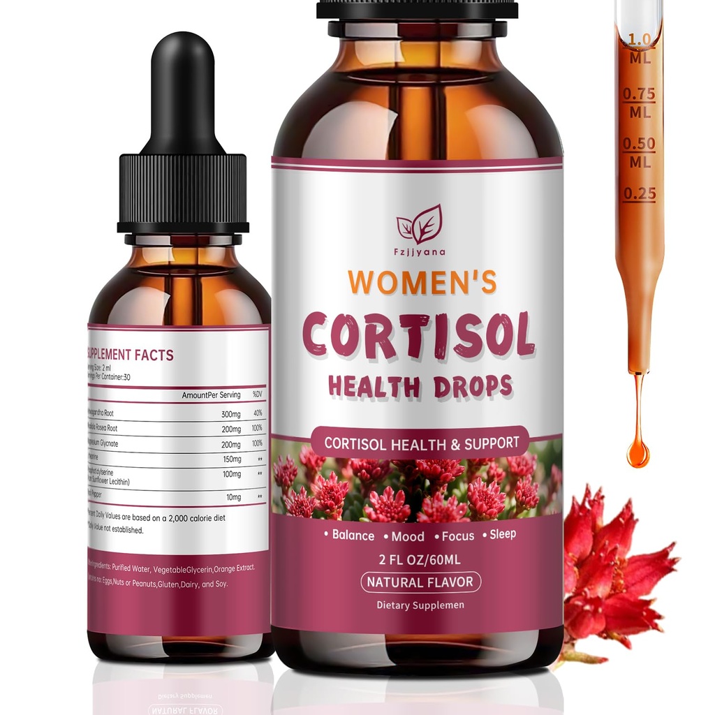 Cortisol Manager Liquid Drops, Cortisol Supplements for Women, with magnesium ashwagandha, rhodiola rosea,l-theanine,Phosphatidylserine-Promote Relaxation and Support Mood- 30 Day Vegan Supply