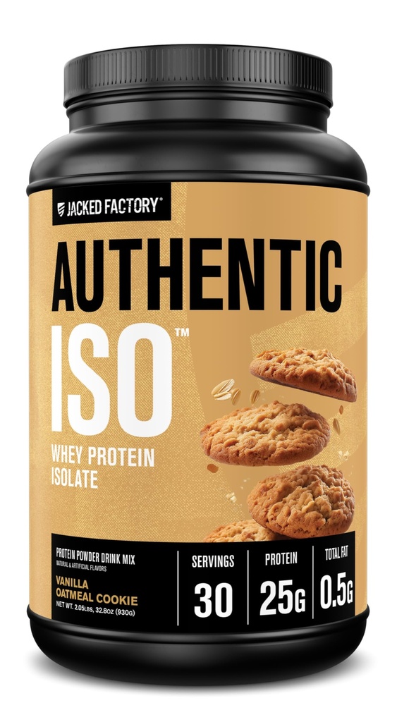 Jacked Factory Authentic ISO Whey Protein Isolate Powder - Low Carb, Non-GMO Muscle Building Protein w/No Fillers, Post Workout Recovery - 30 Servings, Vanilla Oatmeal Cookie
