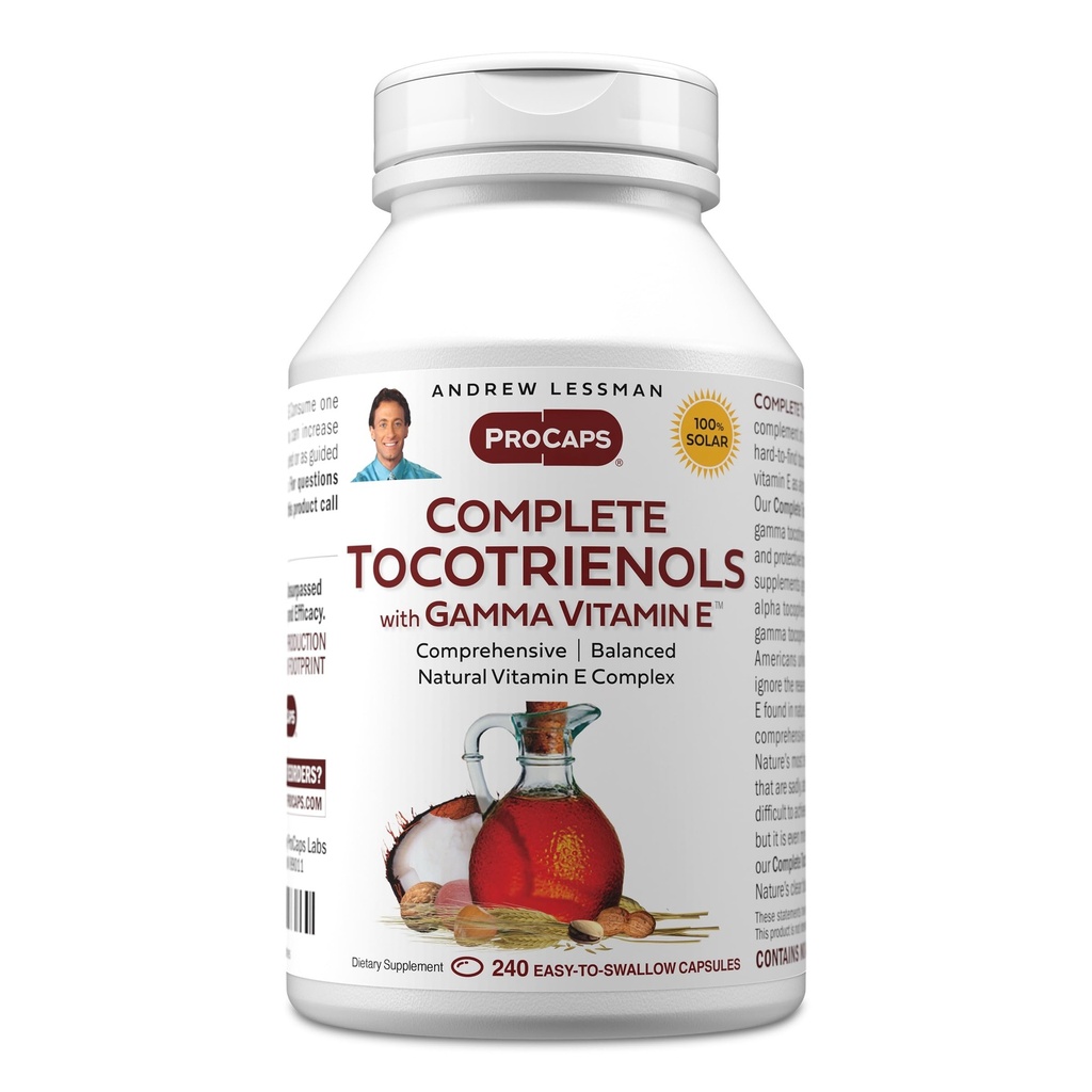 ANDREW LESSMAN Complete tocotriënolen met Gamma Vitamine E 240 Softgels - Acht vormen van vitamine E (Alfa, Beta, Gamma, Delta Tocoferolen en Tocotrienolen). Krachtige anti-oxidant. Geen additieven