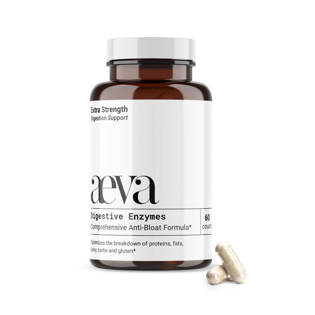 Aeva Digestive Enzymes – Anti-Bloat & Gas Relief for Dairy, Gluten, Protein & Fat – Broad-Spectrum Enzyme Formula with Single Capsule Convenience – Made in California & Functional Medicine Backed