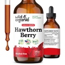 Teinture de baies d'épines sauvages et organiques 600 mg - supplément de baies de hawthorne liquide pour le soutien global - gouttes d'extrait de fruits végétaliens, sans sucre et sans alcool - 4 fl oz