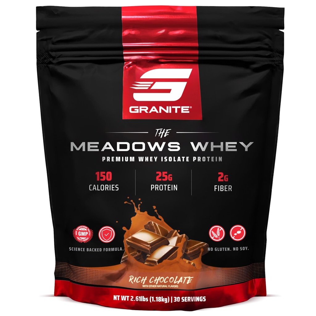 Graniet Supplementen De Meadows Wei Protein Isolaat Proteïne Poeder voor Lean Muscle met 150 Calorieën, 2g Vezel, 1g Suiker (30 Servers), Rijke Chocolade smaak