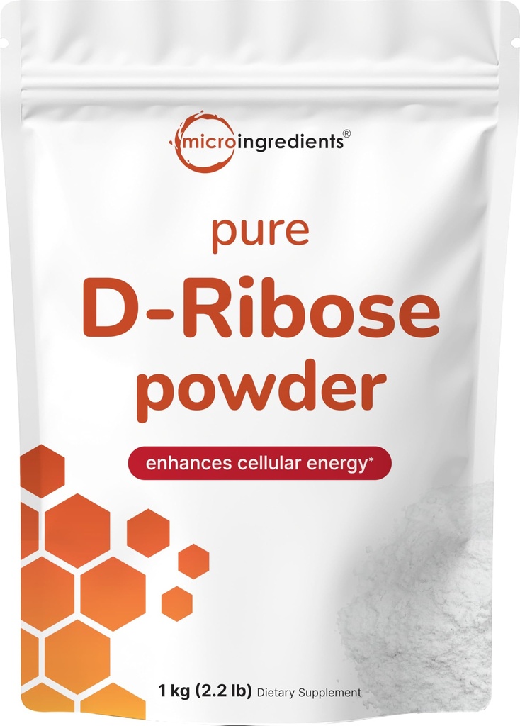 Pure D Ribose Powder, 1 KG (2.2 Pound & 200 Servings) - Hair Support Supplement, Natural Simple Sugar, Dissolves Clear, Pharmaceutical Grade - Filler Free, No GMOs, No Gluten & Water Soluble