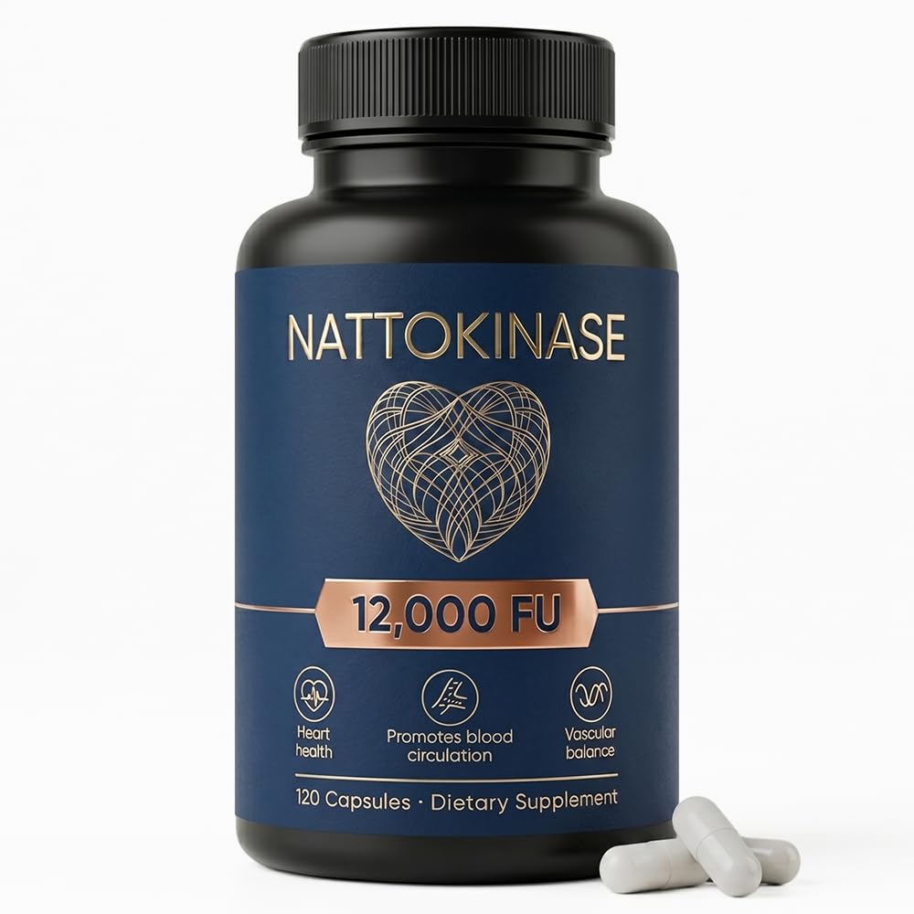 Nattokinase 12000 FU Per Serving, Nattokinase Supplement Organic, Supports Circulation & Heart Wellness, Vegan, Gluten Free, 120 Capsules