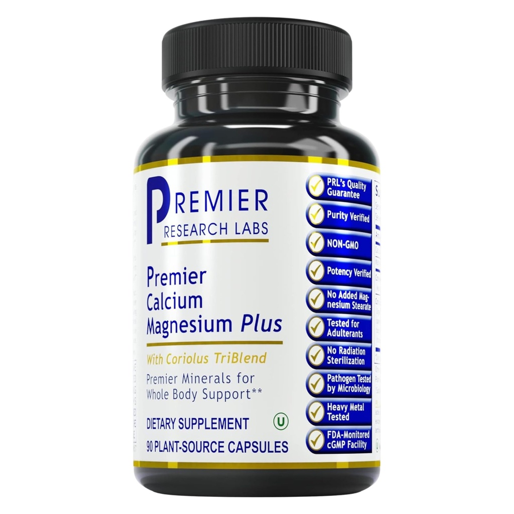 Premier Research Labs Calcium Magnesium Plus - Calcium Magnesium Supplement, Calcium Supplement for Bone Health, with Mushroom Complex - Reishi & Lions Mane - 90 Vegetarian Capsules