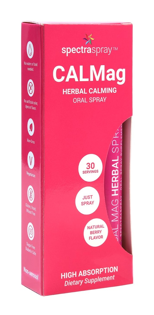 Spectraspray CalMAG + D3 Herbal Oral Supplement Spray, Natural Orange Flavor, Vegan & Non-GMO Formula, Calcium + Magnesium, 8 mg Vitamin C & 400 IU D3 per Serving, 30 Day Supply