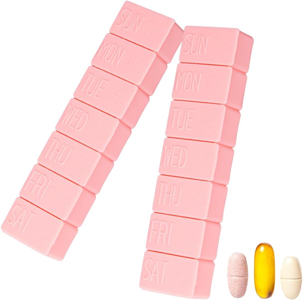 Sanderala 2Pack Weekly Pillen Organisator, Extra Large 7 Days Pillen Cases, Dagelijkse Pillen Box voor Visolie, Calcium tabletten Supplementen en andere vitamine pillen