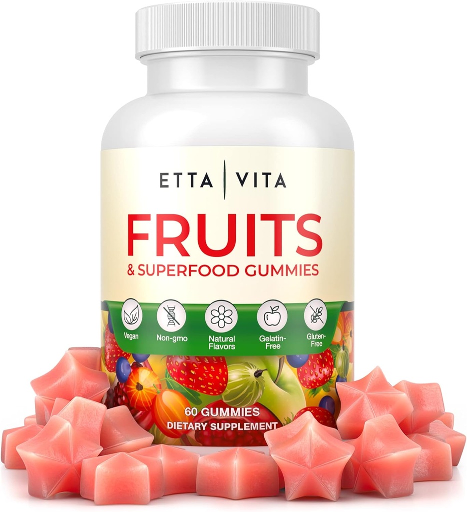 Superfruit Gummies Supplement for Bloating & Gut Health, 9 Superfruit Supplement for Adults & Kids, Collageen Booster - Immunity & Antioxidant Support, Non-GMO, Pectine-Based, Gluten-Free, No Capsules