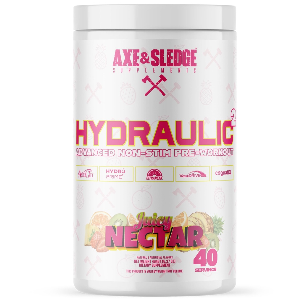 Axe & Sledge Hydraulic Stim-Free Pre-Workout Powder for Men & Women | Performance, Stamina, Focus, Pumps | L-Citrulline, Beta Alanine, Creatine, Caffeine-Free, Juicy Nectar