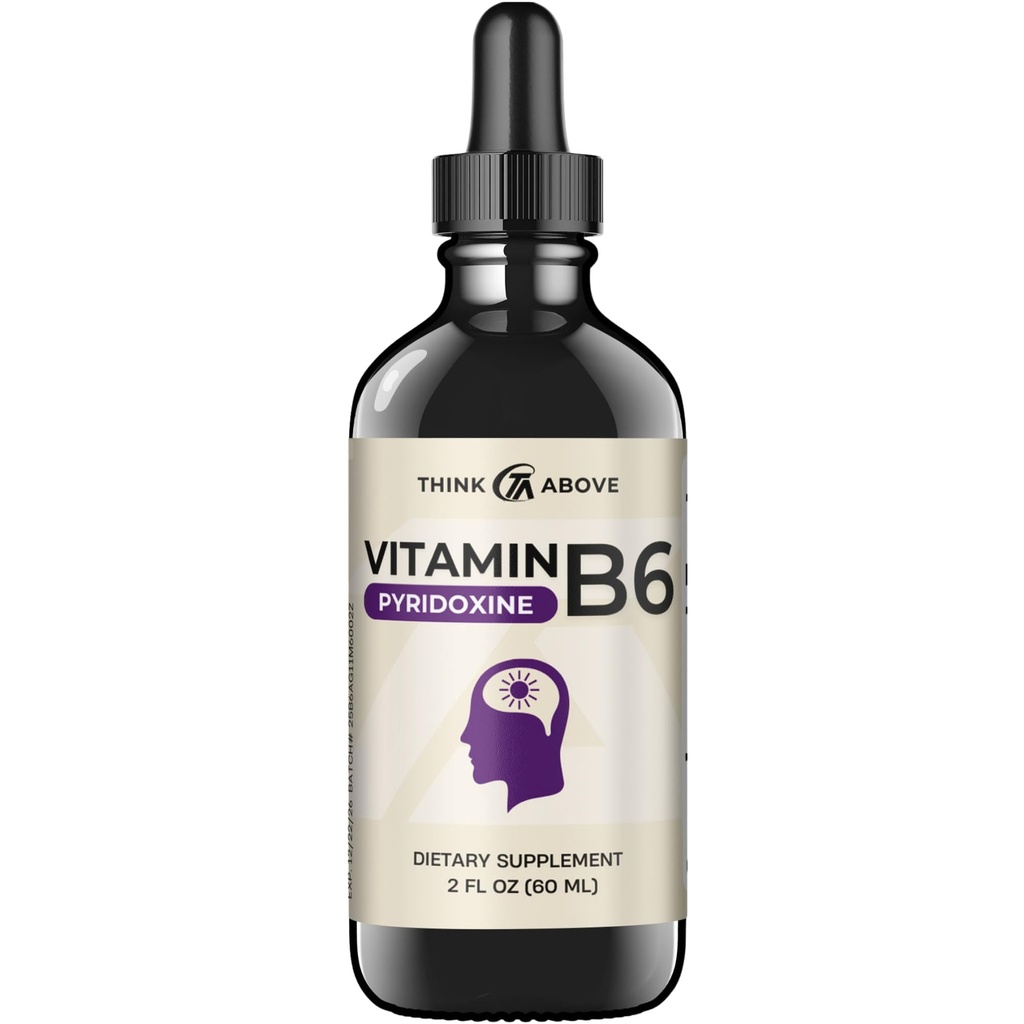 Vitamine B6 Liquid Drops - Pyridoxine hcl - Fast Absorbing - Support Brain Function, Immuun System, Zenuwstelsel en Mood - 17 mg 1000% DV - Filler Free - 30 Day Supply - (2 oz) Voor volwassenen