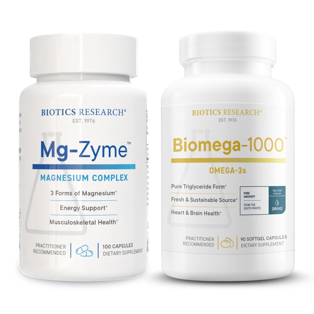 Biotics Research Mg-Zyme Triple Magnesium Complex for Sleep, Relaxation & Bone Health + Biomega-1000 Omega-3 Fish Oil for Heart, Brain & Immune Support – 100 Capsules & 90 Softgels