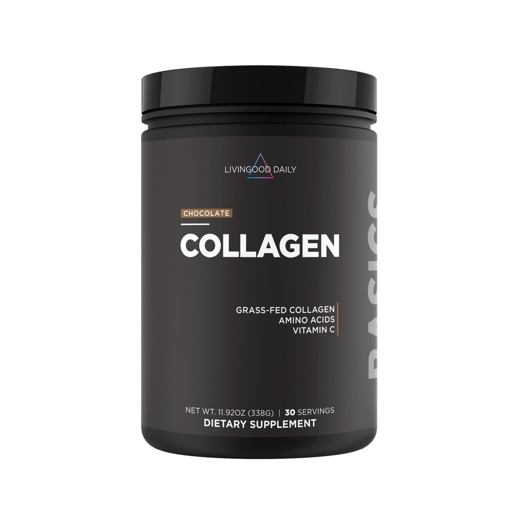 Poudre quotidienne de collagène de chocolat de Livingood pour femmes et hommes, poudre de peptides de collagène hydrolysée avec vitamine C, protéines avec 20 acides aminés, type I et III, herbe Fed, kéto, paléo, sans gluten, 30 srvgs