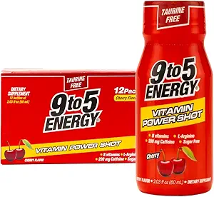 Vitamin Power Shot - Cherry Flavor, Taurine-Free, Sugar-Free, 12 Pack (2.03 fl oz Each) - Boost Energy, Focus, and Vitality with B Vitamins and L-Arginine