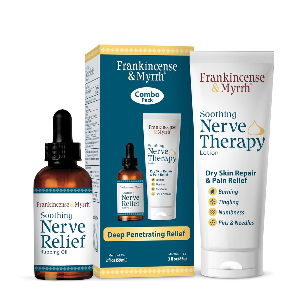 Frankincense & Myrrh Nerve Relief Rubbing Oil and Nerve Therapy Lotion - Combo Pack