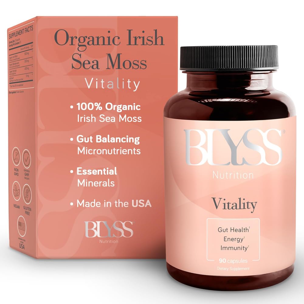 Biologische Irish Sea Moss Capsules met Burdock Root, Bladderwrack en Bioperine Black Pepper - ter ondersteuning van energie, Gut Health, Thyroid & Anti Aging - Vegan - 90 ct