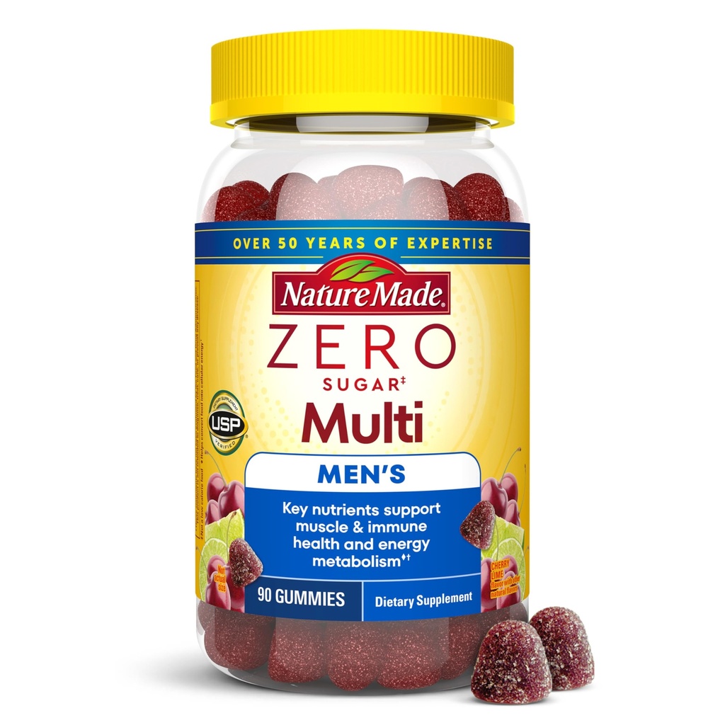 Nature Made Zero Sugar Multivitamin Men's Gummies, Muscle & Immune Support, Aspartame Free, 90 Sugar Free Multivitamin Gummies, 45 Day Supply