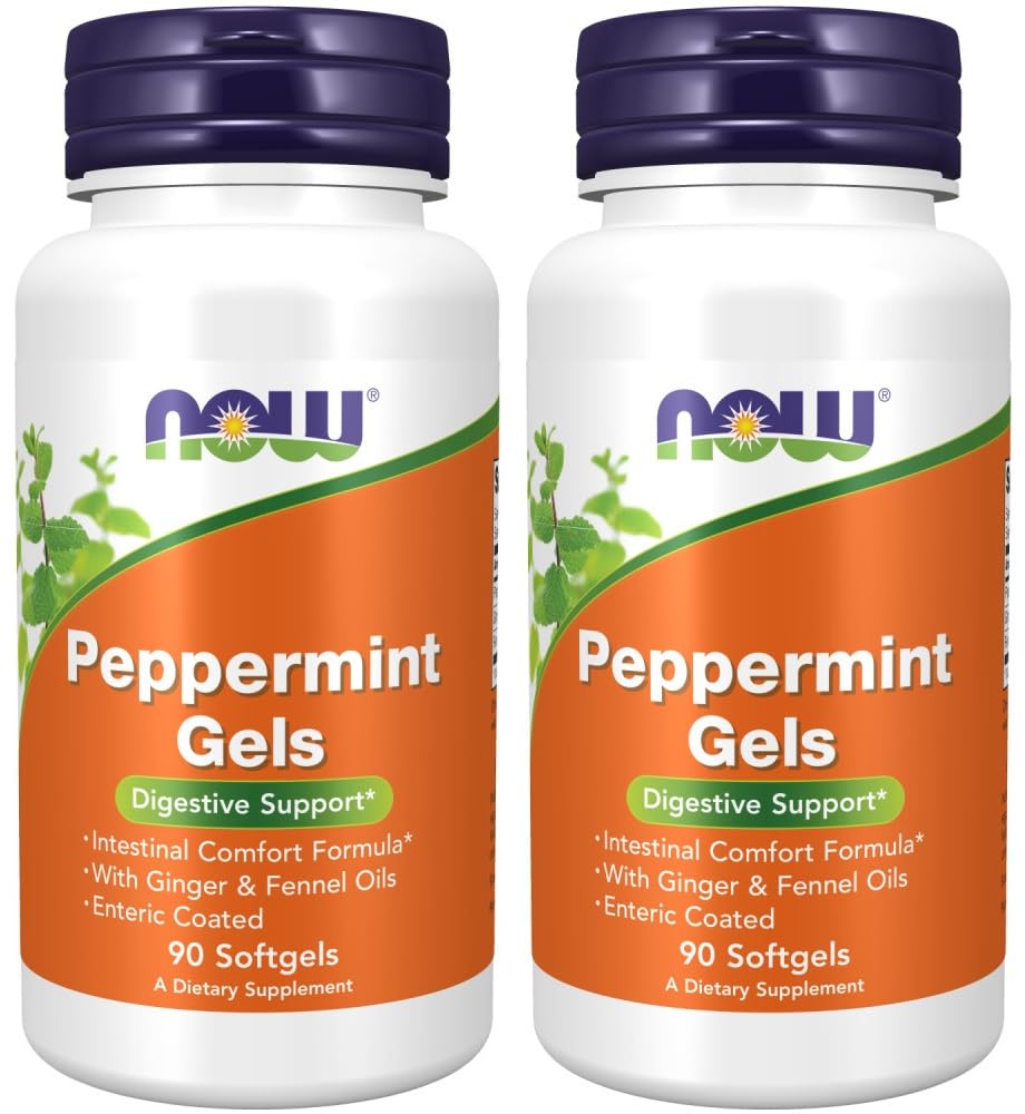 Now Foods Gels de menthe poivrée aux huiles de gingembre et de fenouil, 90 Softgels (paquet de 2)