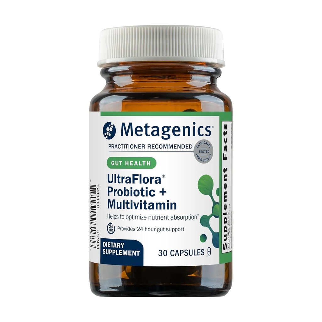 Metagenics UltraFlora Probiotic + Multivitamin - All-in-One Daily Gut Health & Digestive Balance Support* - Clinically Tested Probiotic Blend with 17 Essential Nutrients - Gluten-Free - 30 Capsules