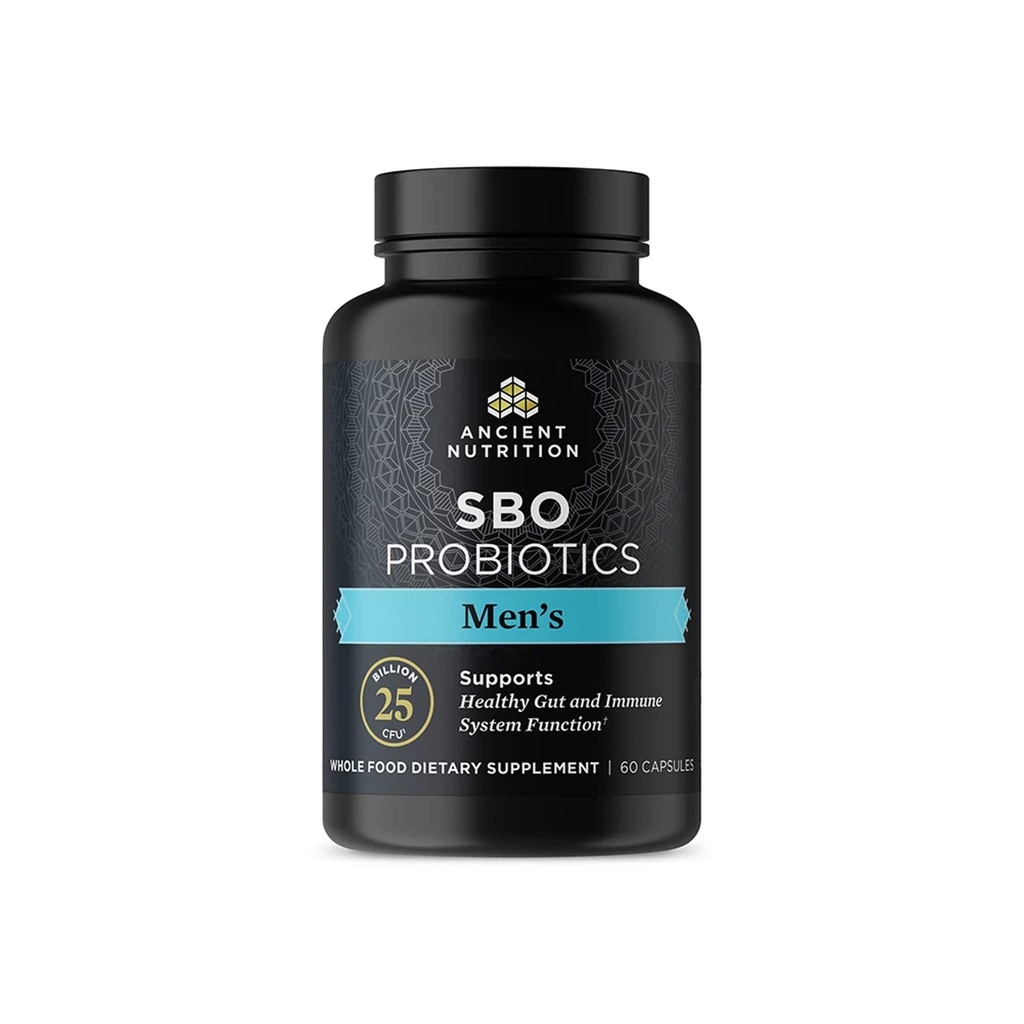Ancient Nutrition Probiotics for Men, SBO Probiotics Men's 60 Ct, for Gut Health, Digestive and Immune Support, Boosts Muscle Mass and Fat Metabolism, 25 Billion CFUs* Per Serving