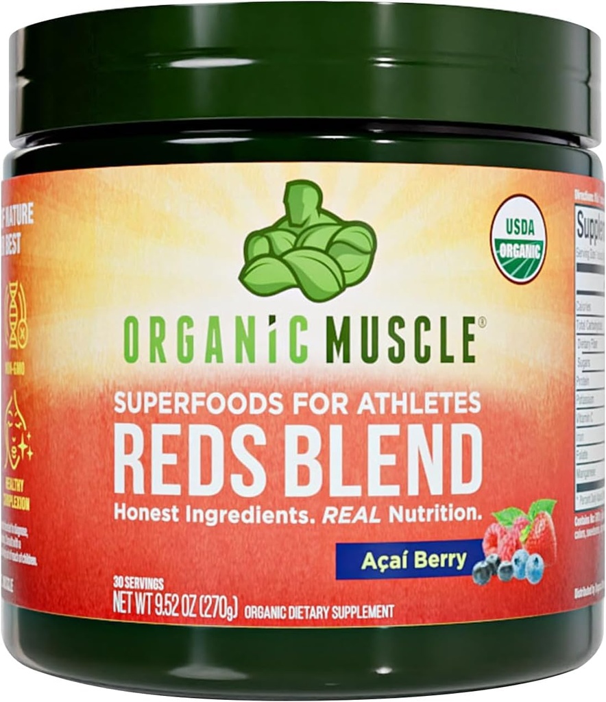 Organische spierroodpoeder Cafeïnevrije energie- en hartondersteuning Pre-workout met bietenwortel, acai, granaatappel- en antioxidanten