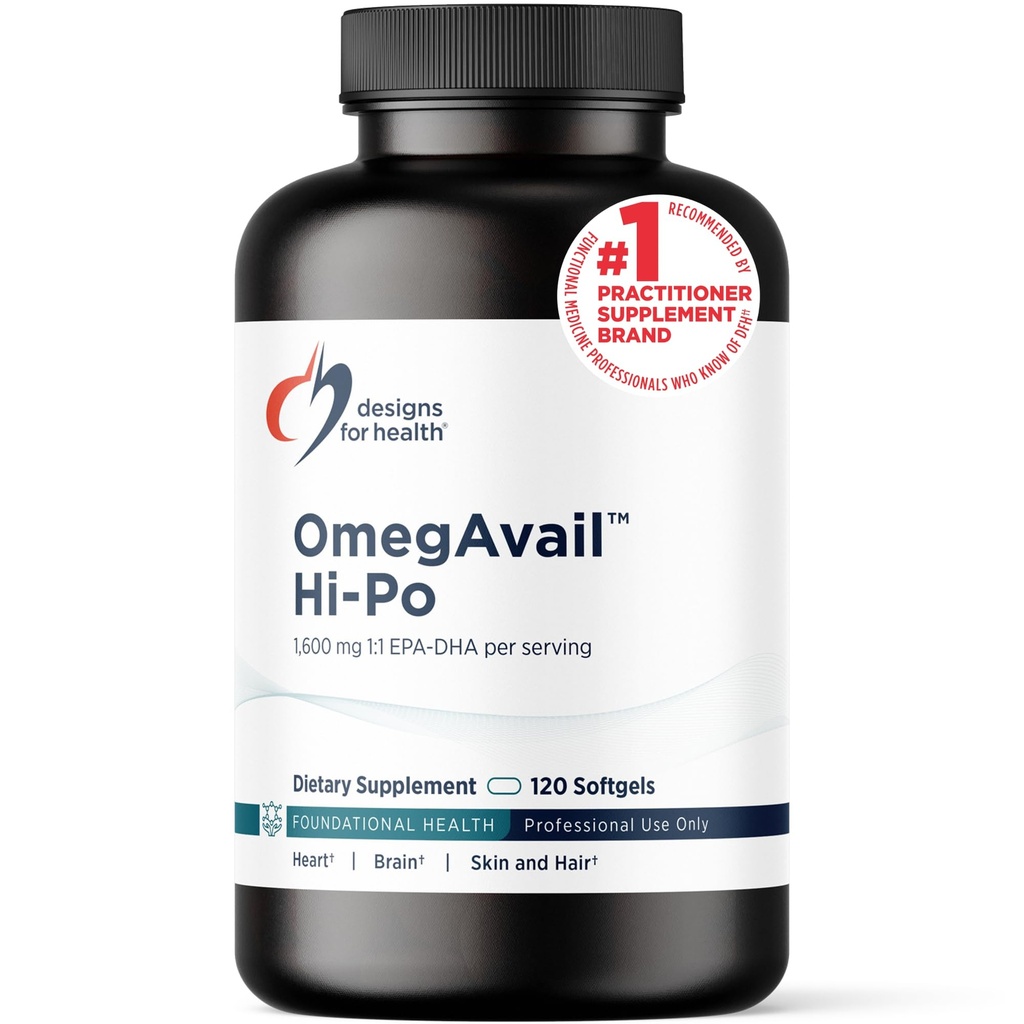Designs for Health OmegAvail Hi-Po - TG (triglyceride) Omega-3 Fish Oil Supplement, 1600mg EPA/DHA per Serving with Citroen + Vitamine E to Minimize Fishy Taste (120 Softgels)