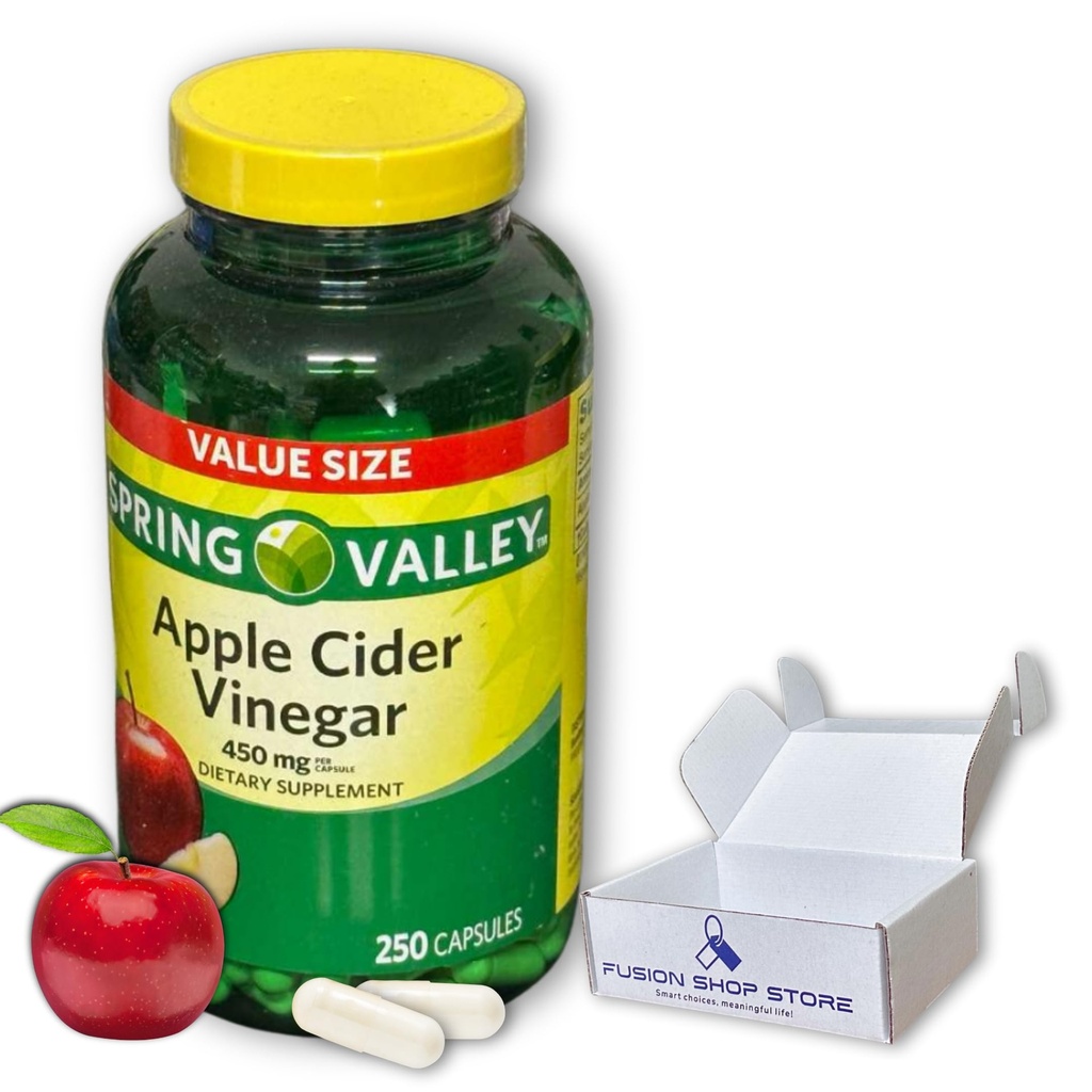 Apple Cider Vinegar Capsules- 450 mg 250 Ct Improves Digestion Energy and Immunity (Pack of 1), Boxed by Fusion Shop Store