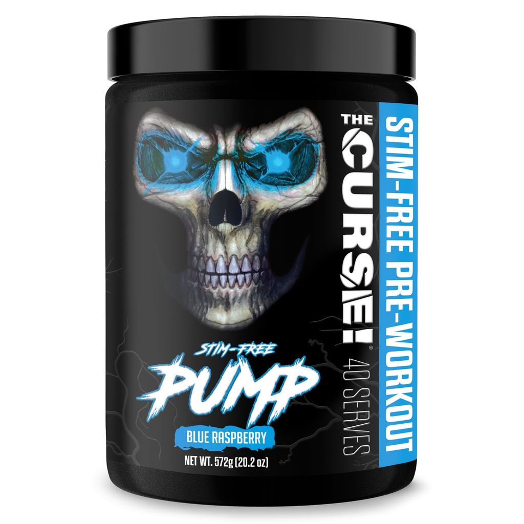 JNX SPORTS The Curse! Pump Pre Workout Powder - Stim-Free Pre Workout – Caffeine Free, L-Citrulline,Beta-Alanine & Nitric Oxide Booster (Blue Raspberry, 40 Servings)