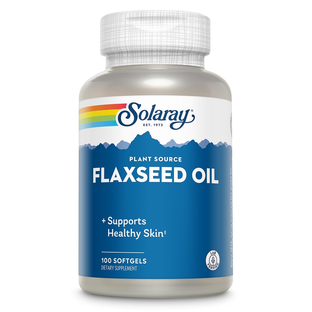 SOLARAY Flaxseed Oil 3000 mg with Omega 3 6 9, Flax Seed Softgels for Skin Health, Triple Omega Supplement, Non-GMO, Glutenvrij, Lab geverifieerd - 60-Day Garantie - 33 Servings, 100 Softgels