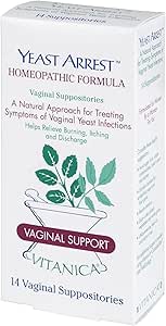 Vitanica Gist Arrestatie, Homeopathische Vaginale Suppositoiries, voor Gistinfectie Symptomen, Verlicht Branden, Jeuken & Lossing, met Boorzuur, Theeboom olie & Probiotica, Vegan (Pro Logo, 14ct)