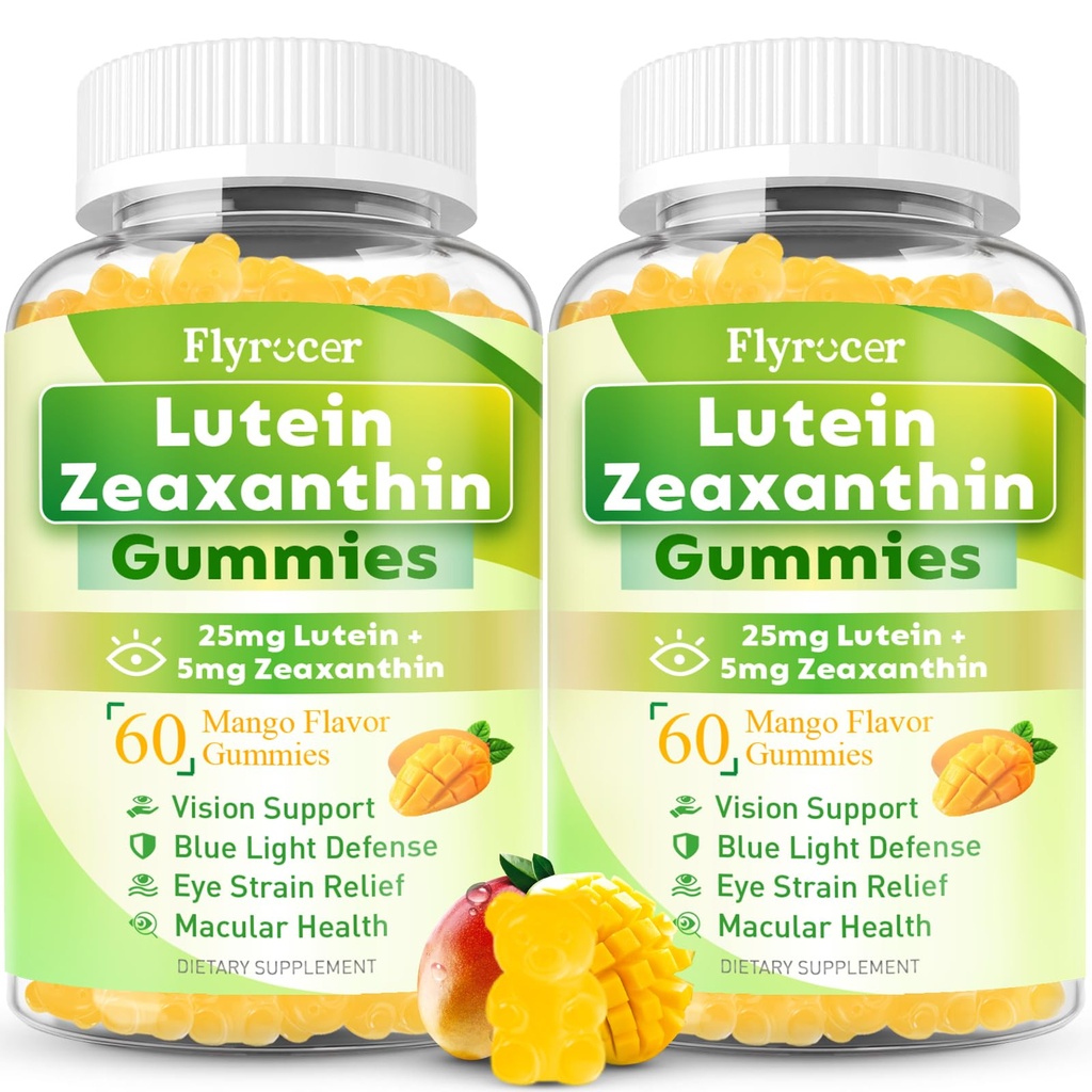 Sugar Free Lutein Gummies 25mg, Lutein and Zeaxanthin Supplements for Eye Health, 13-in-1 Eye Care Formula with Omega-3 Bilberry Saffron-Vision Health, Eye Strain, Dry Eyes, Vegan Mango Flavor 120 Ct