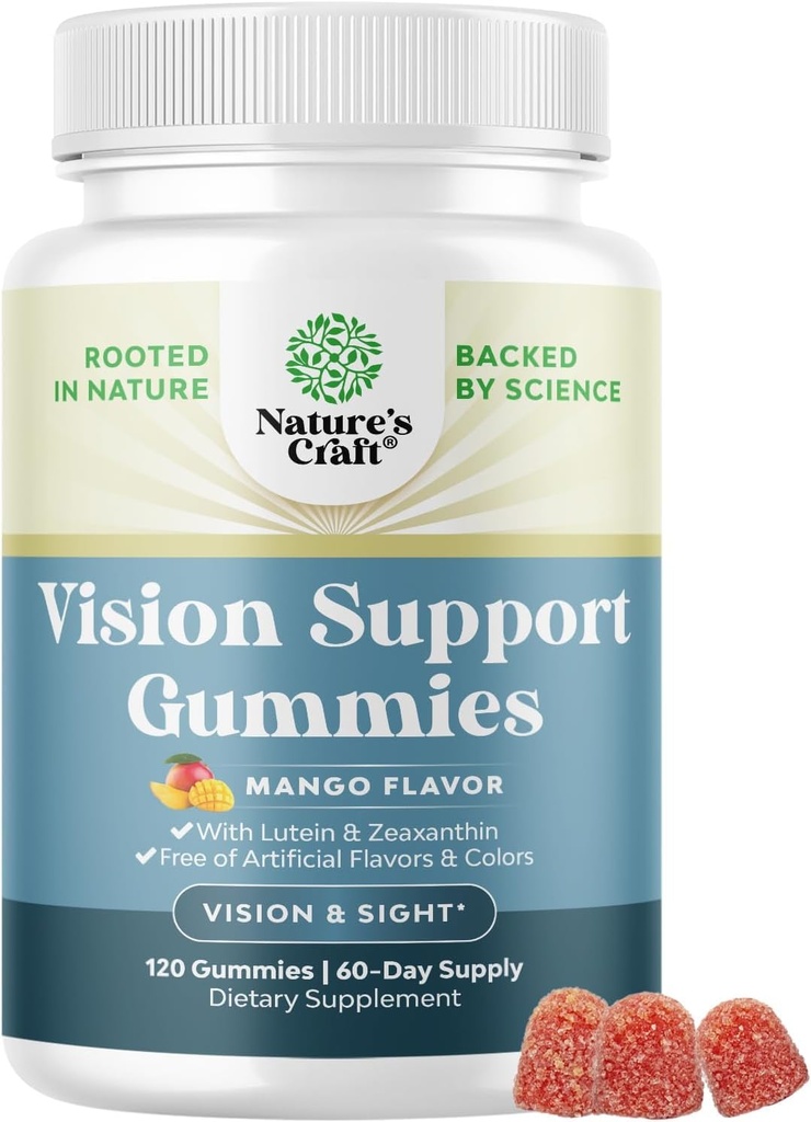 Vision Support Gummies for Adults - Lutein and Zeaxanthin Supplements for Eye Health - Potent Lutein Eye Vitamins for Blue Light Protection, Dryness, Strain Support & Visual Sharpness - 120 Count