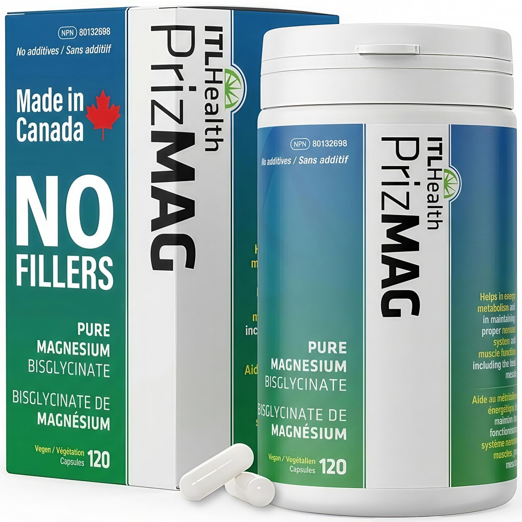 PrizMAG Pure Magnesium Glycinate Capsules, Chelated Magnesium Bisglycinate 380mg Elemental Mag per Serving | Muscle & Sleep Support, High Absorption, Vegan, No Fillers | Made in Canada - 120 Capsules