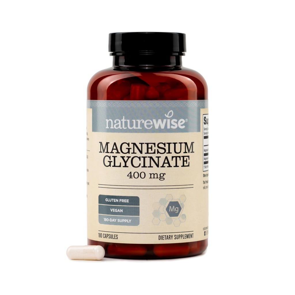 NatureWise Magnesium Glycinate 400 mg - High Absorption Chelated Magnesium Glycinate for Sleep, Relaxation, Muscle & Bones* - Gentle on Stomach, Vegan, Non-GMO - 180 Capsules[180-Day Supply]