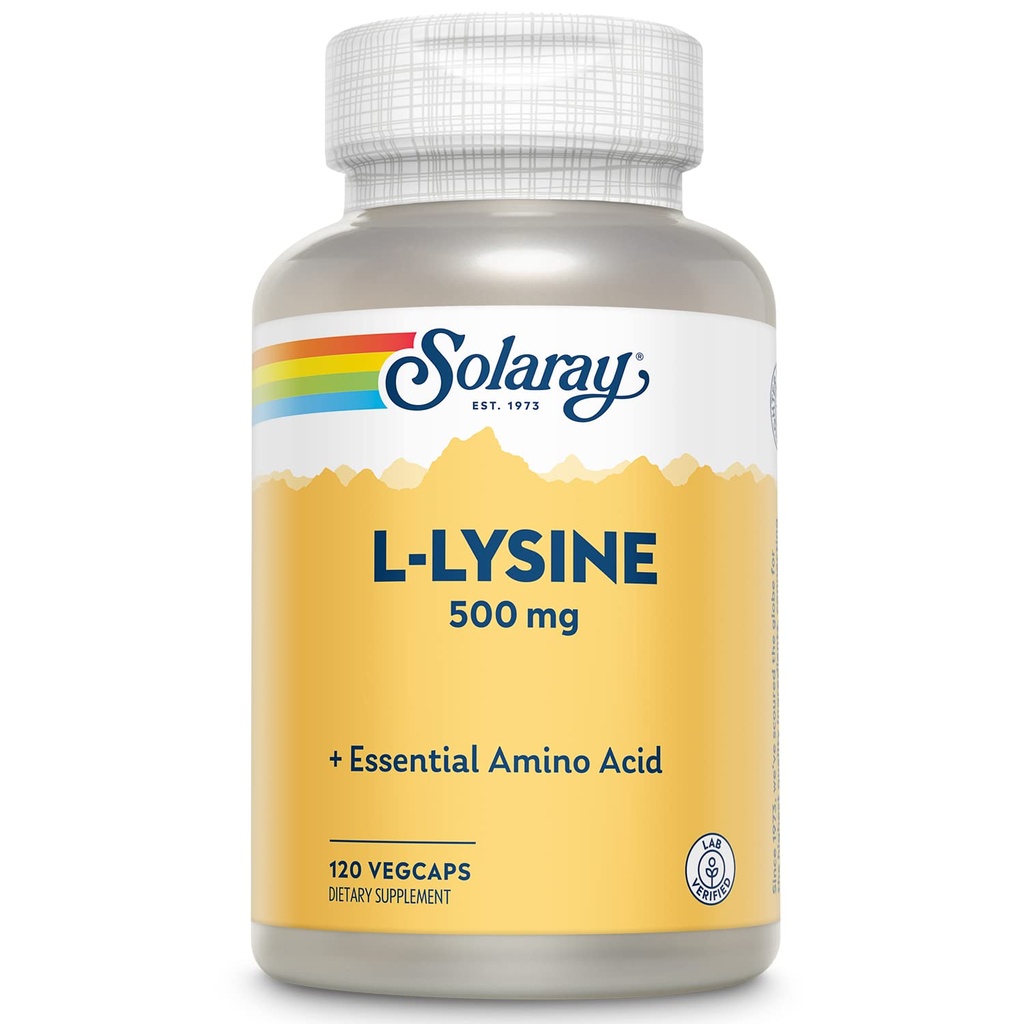 SOLARAY L Lysine 500 mg capsules - Free-Form Essential Amino Acids Supplement - Krachtige Wellness Ondersteuning met L-Lysine Amino Acid - Lab geverifieerd, 60-dagen garantie, 120 porties, 120 VegCaps