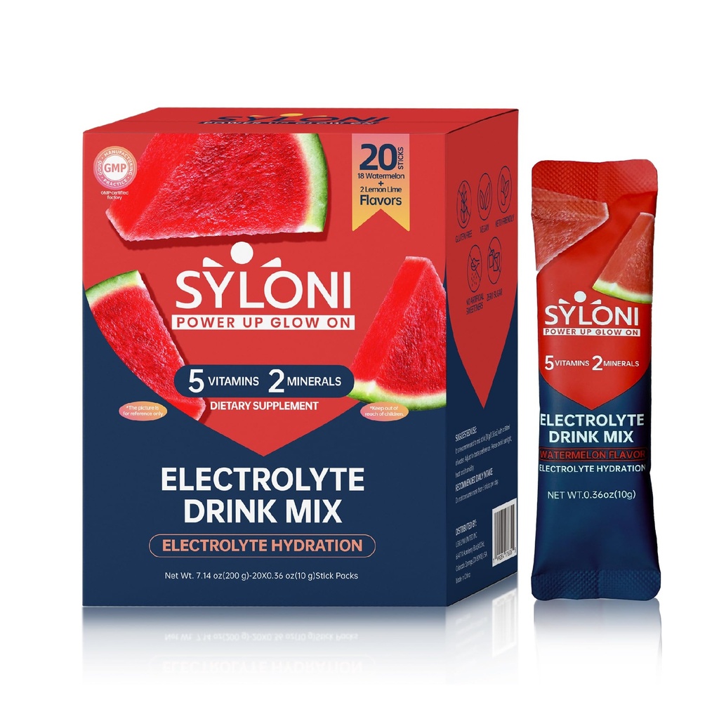 Electrolytes Powder Packets, Watermelon(0.36 oz*20 Sticks), Sugar Free Hydration Packets Electrolyte Drink Mix with 7 Vitamins and Electrolytes, Keto Friendly, Vegan, Gluten Free