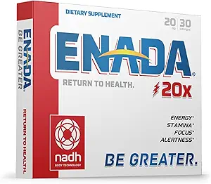 ENADA 20 x Supplément NADH: Boost Energy, Mental Focus, Stamina: Support Fatigue, Régénérateur cellulaire: 20mg NADH 30 Lozenges (1 par portion)