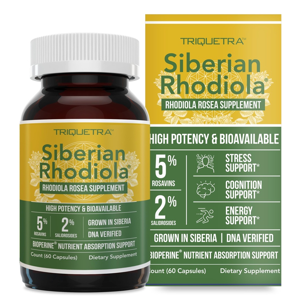 Max Strength Siberian Rhodiola®: Rhodiola Rosea 5% Rosavins, 2% Salidroside & BioPerine® for Enhanced Absorbment 