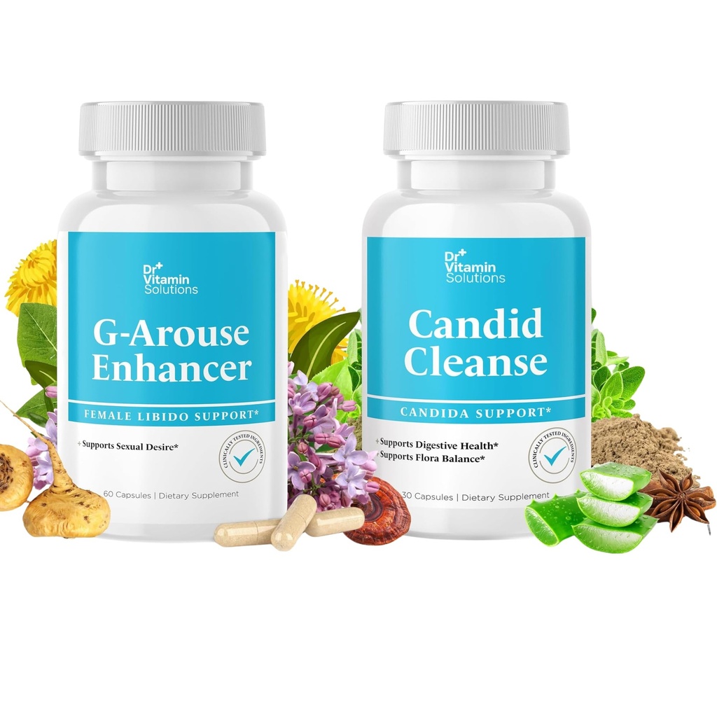 Dr Vitamin G-Arouse Enhancer for Female| Female Libido Booster to Increase Energy, 60 Capsules & Candida Cleanse Caprylic Acid & LactoSpore for Detox & Gut Health | 30 Caps Supplement for Men & Women