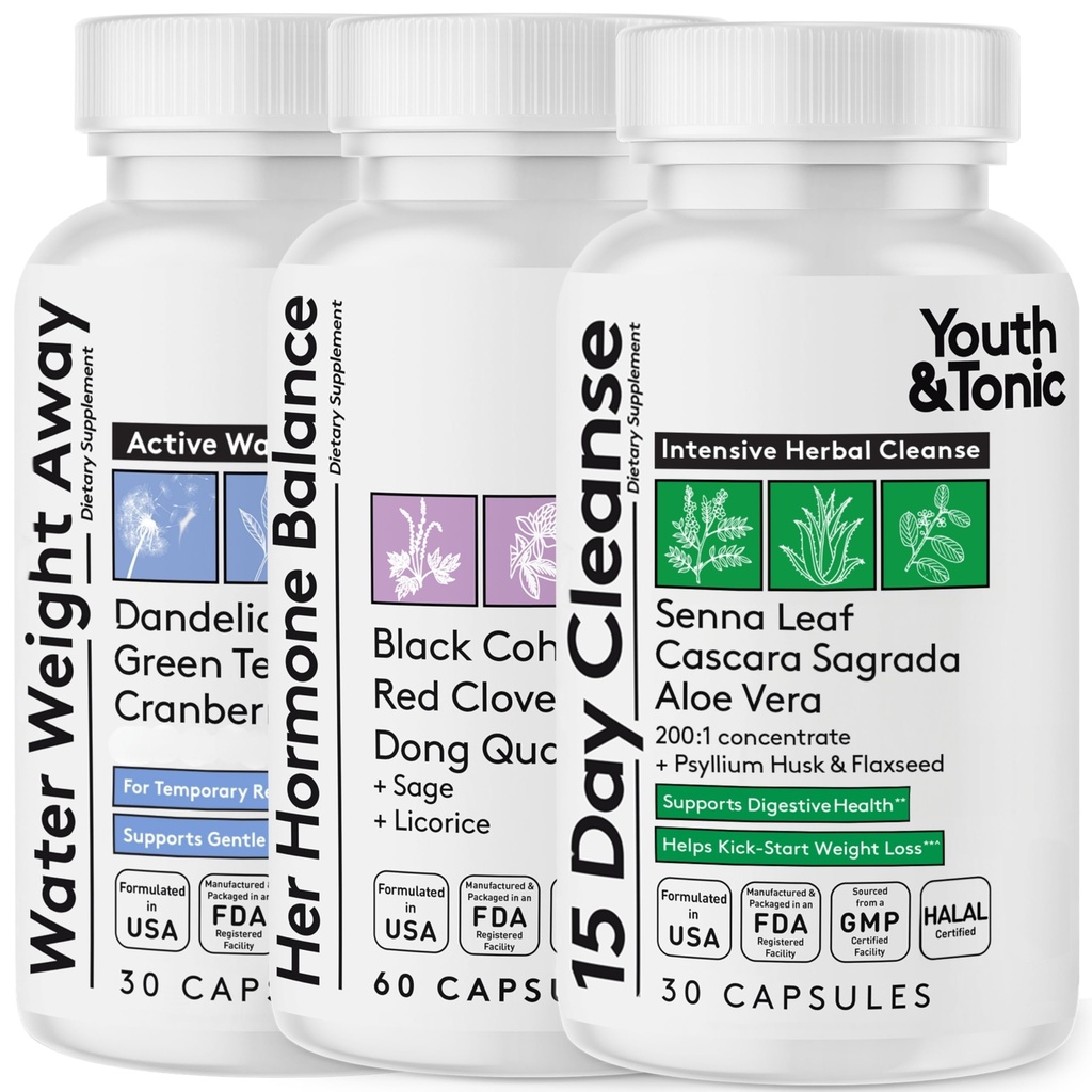 Fast Waste Loss & Water Retention for Belly Bloating Because of Hormonal Imbalance | PMS Menopause Relief & Weight Control Bundle | Support for Women Hormone Balance & Thin Waistline & Slender Body