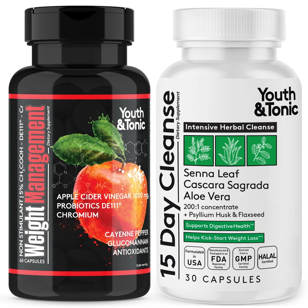 15 Day Colon Cleanse and Probiotic Enhanced Apple Cider Vinegar for Body Detox or to Break the Plateau | All Natural to Feel Lighter and Slender