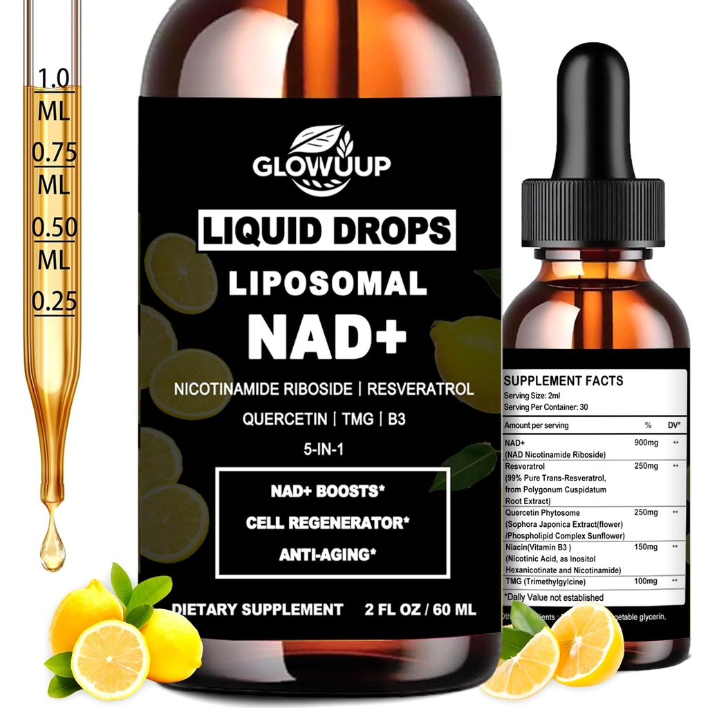 NAD Supplements for Women & Men, Liposomal NAD Nicotinamide Riboside Resveratrol 900mg w. B3 Vitamin Quercetin TMG, Liquid Resveratrol NAD Plus Supplement for Anti-Aging Energy Focus Longevity