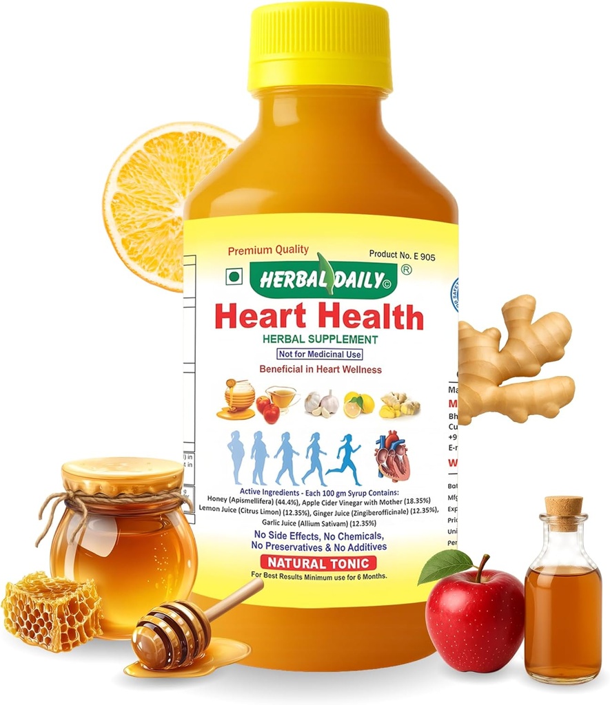 Hart Gezondheid 400 ml Dieetsupplement - Ondersteunt Hart Wellness en Verlaagt Cholesterol - Apple Cider Vinegar (ACV), Knoflooksap, gember, citroen en honing - 1 fles
