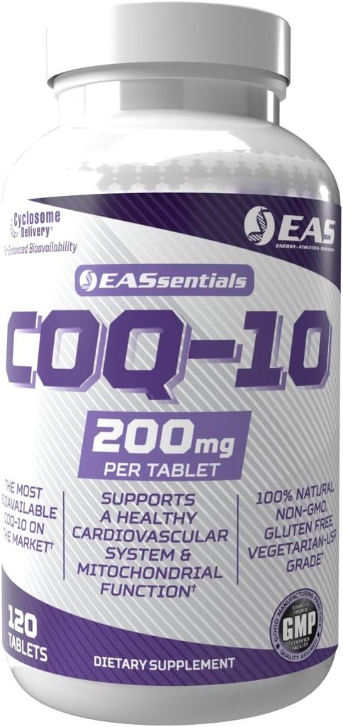 Experimentele en toegepaste wetenschappen COQ-10 200mg Antioxidant Ondersteuning van de gezondheid van het hart en de energieproductie Glutenvrij, niet genetisch gemodificeerd materiaal Betere absorptie met Cyclosome Levering 120 tabletten