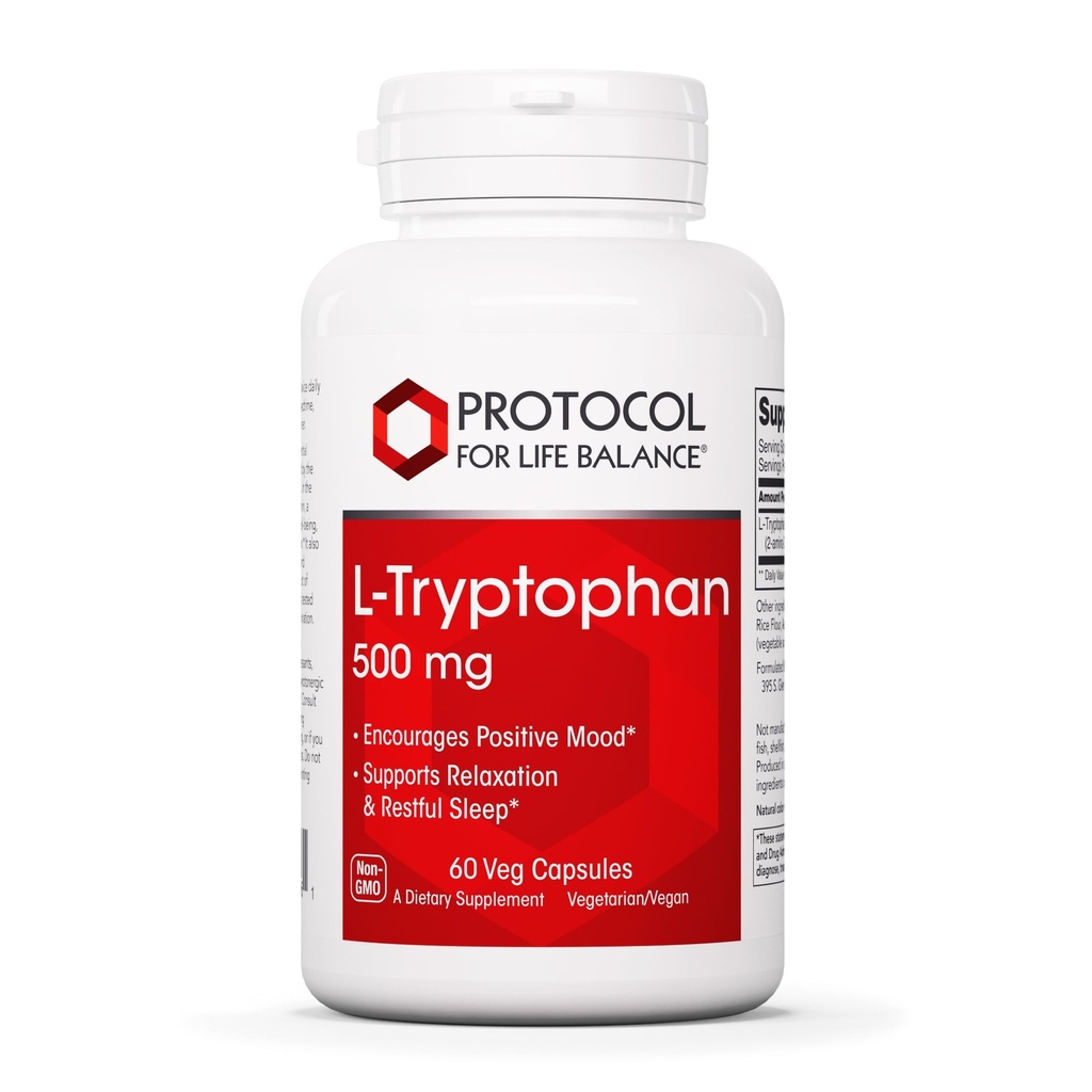 PROTOCOL VOOR LIFE BALANS L-Tryptofaan 500mg - Stressrelief and Relaxation - 60 Veg Caps