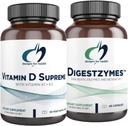 Designs for Health Vitamin D Supreme + Digestzymes Digestieve Enzymen Bundle - Vitamine D3 5000 IE met 2000mcg Vitamine + Digestie Ondersteuning Enzymen met Betaine HCl - 2 Producten