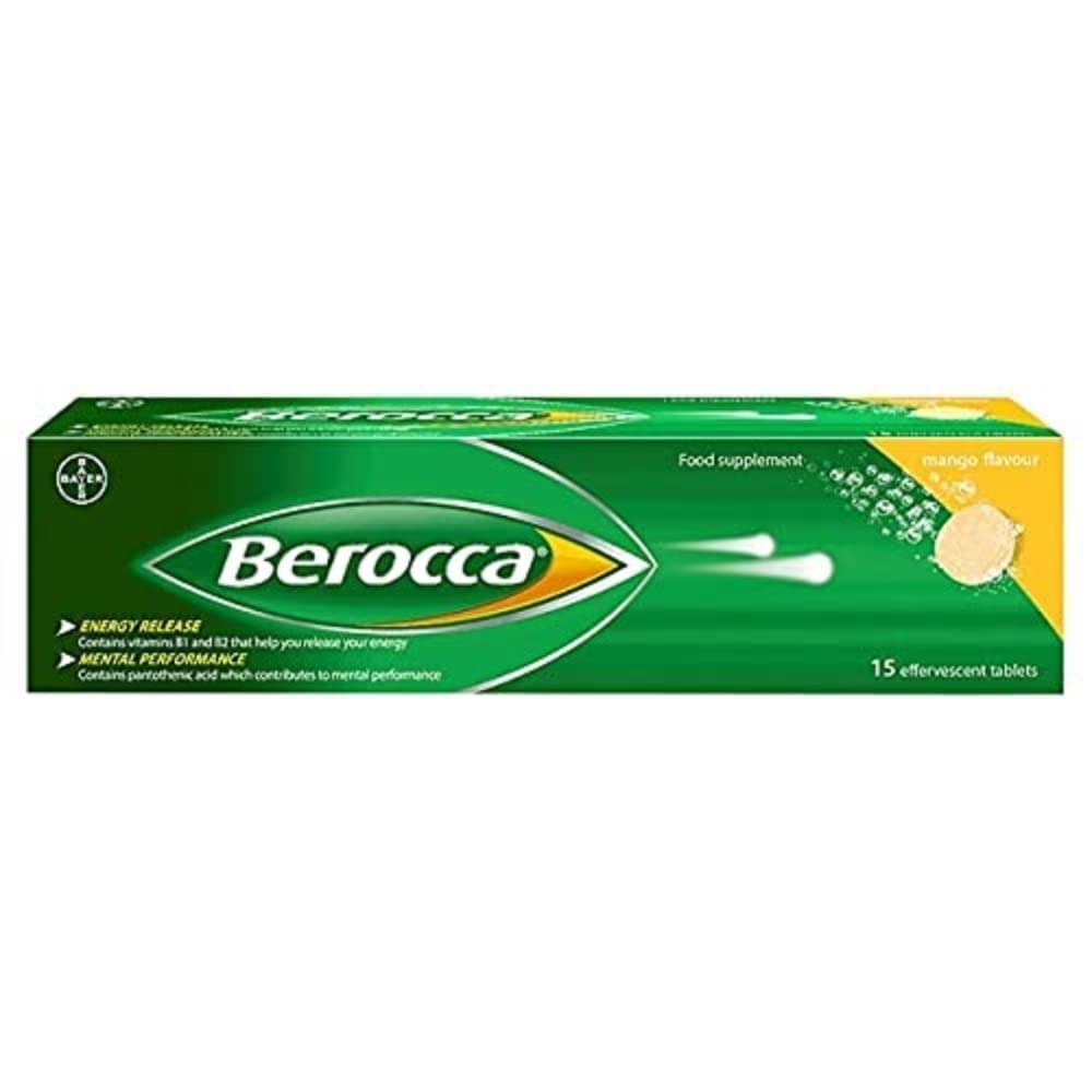Berocca Energy Vitamin Tablets Mango Flavour, High Dose of Vitamin B Complex, Vitamin B12, Also Contains Vitamin C and Magnesium, 15 Tablets - 2 Weeks Supply